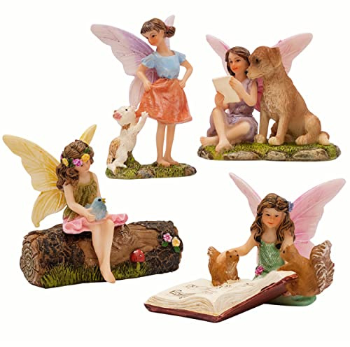 PRETMANNS Fées pour Jardin féérique avec adorables Animaux Miniatures - Un Joli kit d'accessoires pour l'extérieur - Collection de Figurines 5 pièces