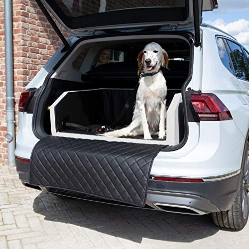 CopcoPet - Travel Bed Hundebett für Kofferraum 100x80x38cm Kunstleder - Kofferraumschutz Hund wasserabweisend & Kratzfest - rutschfest & robust mit Schutzdecke - Reisebett Hund Weiß/Schwarz