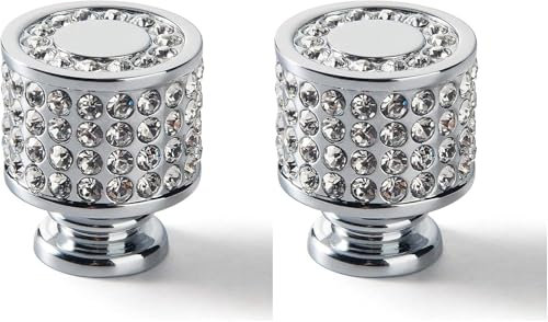 Pomolo Per Mobili Rotondo, 2 Pezzi Pomelli Per Cassetti Pomelli Armadio Manopole Per Mobili, Argento Pomolo Strass Pomelli Per Porta Con Viti Per Armadietti, Casettiere, Cassetto, Guardaroba, Tolette