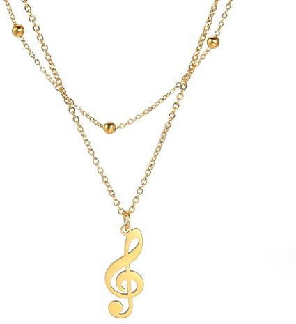 EUEAVAN Collier avec pendentif en forme de note de musique en acier inoxydable pour femme ou petite amie, Acier inoxydable, Pas de gemme (Or 2)