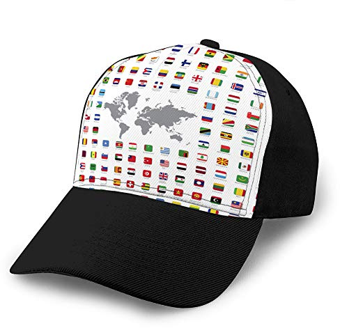 Gorra de béisbol Hip Hop Gorra de ala Plana Ajustable Sombrero de béisbol Deportivo Outdr Banderas del Mundo Unisex Todos los Sombreros de Camionero