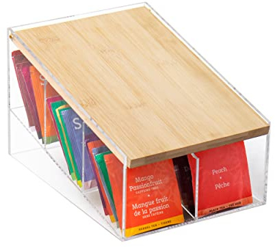 Mind Reader Tea Bag Organizer, Tea Station, Countertop Storage, Acrylic, 6.25L x 9W x 5.5H, Brown