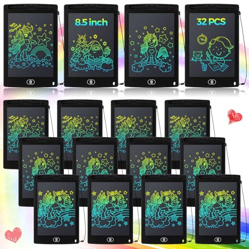 Zhehao 32 Pcs LCD Writing Tablet for Kids Bulk 8.5 Inch Colorful Doodle Board Tablet Erasable Doodle Pad Educational Toy Birthday Easter Gift for Boys Girl Age 3-10(Black)
