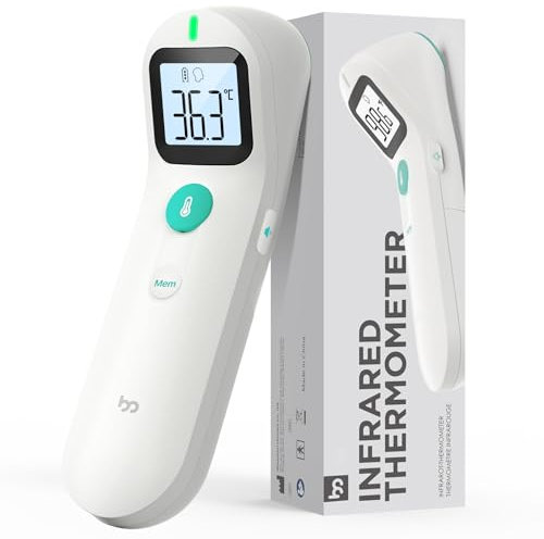 Stirnthermometer Kontaktlos, Fieberthermometer für Baby und Erwachsene schnell und präzis mit Fieberalarm, farbcodierte Temperaturanzeige, weiß