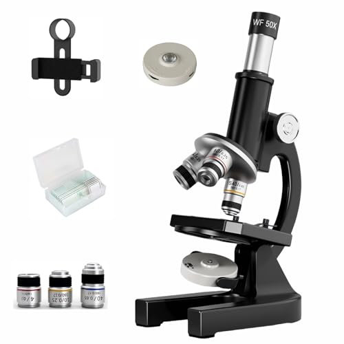 Microscope-200-4000X Magnification,Biological Educational Microscope for Students and Adults,with Phone Clip,Biological Specimen and Fill Light (black)