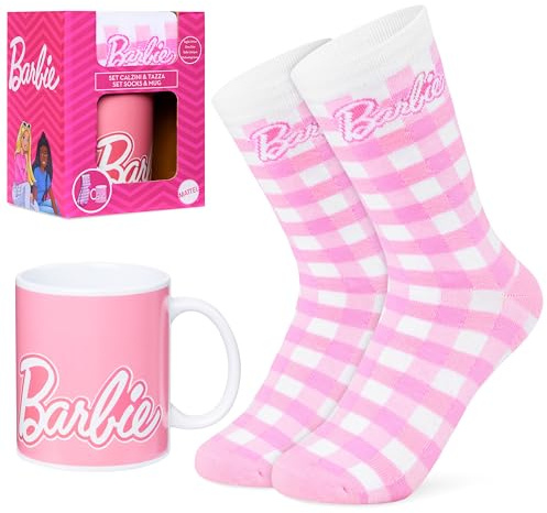 Barbie Set de Taza para Mujer Adolescente, Taza Cafe y Calcetines Divertidos, Regalos Originales para Mujer