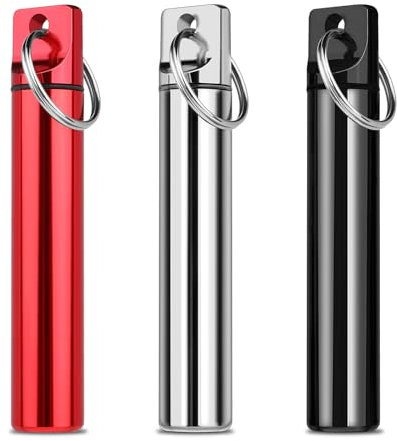 Lot de 3 porte-cure-dents portables étanches en métal - Boîte de cure-dents en aluminium - Pour les voyages, le camping, les pique-niques - Argenté, noir, rouge