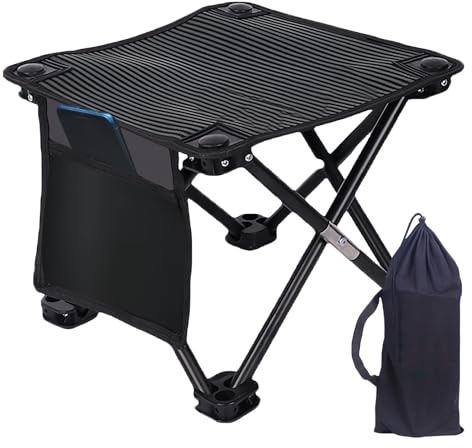 WANDGU 33 × 33 × 32 cm Tabouret pliant : tabouret de camping, tabouret d'extérieur pliable, mini tabouret de pêche, petit tabouret de camping pliable pour camping, extérieur, concerts, pêche,