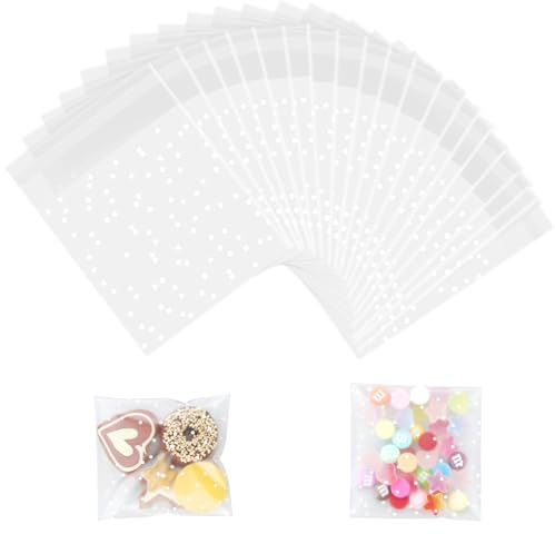 100 PCS Cellophane Bags for Sweet - 10 x 15 cm Self Adhesive Small Plastic Packaging Bags for Wax Melt Soap Jewellery, Clear Frosted Plastic Package for Food Cookie Chocolates Biscuit Candy (10x15cm)