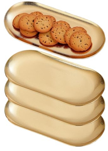 SANQIAHOME 18 x 8 cm liten tallrikar mattallrikar i rostfritt stål, Set med 4,desserttallrikar, guld