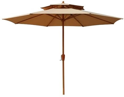 Ombrellone da Giardino 270 cm, Ombrellone da Esterno Antivento a 2 Livelli con Protezione UV, per Terrazza, Mercato e Cortile(Brown)
