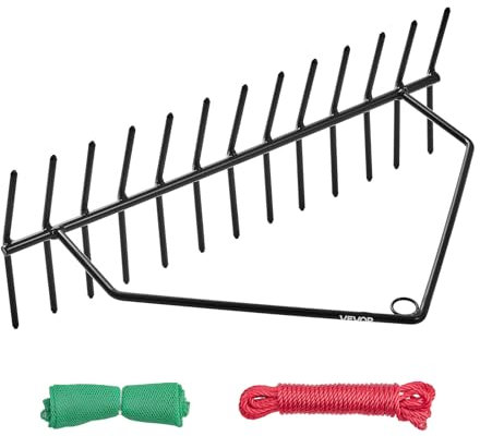 VEVOR Râteau à Mauvaises Herbes Aquatiques, 610x215x355 mm, Râteau Désherbage Lac à Double Face, Coupe Mauvaises Herbes Léger avec Corde 9 m, Outil de Nettoyage des Nénuphars pour Étang, Ruisseau