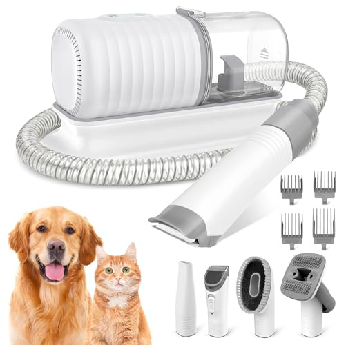 Kit d'aspirateur de toilettage pour chien, aspirateur de toilettage pour animaux de compagnie avec tondeuse électrique pour poils de chien, brosse de toilettage de 1,5 L, outil de nettoyage et suceur