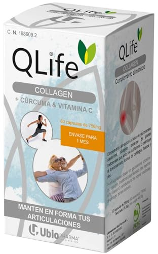 QLife Colágeno Hidrolizado Collagen Articulaciones | Colágeno Marino con Vitamina C, Condroitina, Glucosamina, Boswellia y Curcumina | Suplemento para Huesos y Piel | 60 Cápsulas Tipo 2