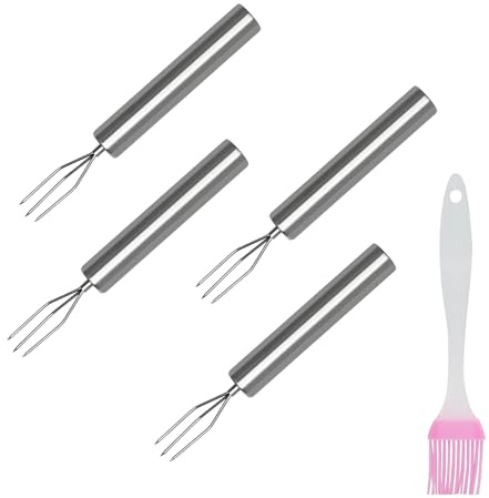 5PCS Forchette a Patate in Acciaio Inox con 3 Punte Forchetta a Patate Barbecue Campeggio, Set Forchetta a Patate Riutilizzabile per Verdure, Mais, Frutta, Cucina e Picnic