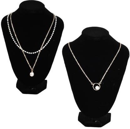 Novocloud 2 Piezas Soporte de Exhibición de Collar, 21 x 16 cm Busto de Expositores de Joyería, Colgador Collares Terciopelo Negro, Busto Modelo de Joyería para Colgar Gargantillas Colgantes Cadenas