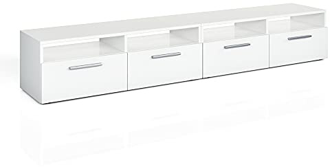 Vicco Mueble bajo para TV Diego, Blanco, 190 x 38 cm, Apto como Soporte de TV con estantes Abiertos