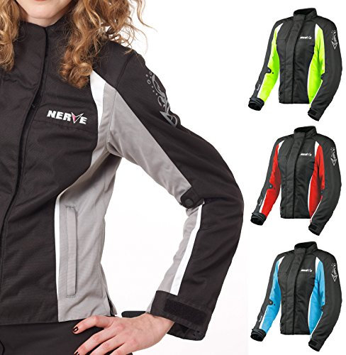 Nerve Shop Motorradjacke -Unique- Motorrad Damen Wasserdicht Jacke mit Protektoren Sommer Winter Textil Frauen - schwarz-silber - 44