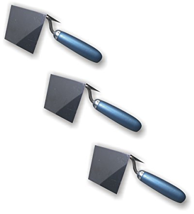 3er Set DEWEPRO® Kantenkelle für Innenecken - Eckkelle mit Edelstahlblatt 110x75x75mm und Holzgriff - Inneneckkelle - Eckenkelle - Eckspachtel