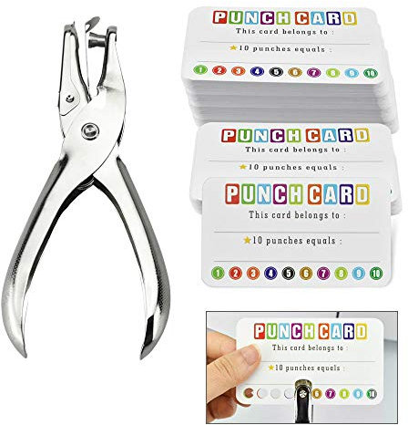 KBNIAN 200 Stück Lochkarten Kinder Bonuskarte Incentive Loyalty Belohnungskarte mit Lochzange, Treuekarten Anreiz Karten Stanzkarten für Schule, Familie, Geschäft—5cm*8.8cm