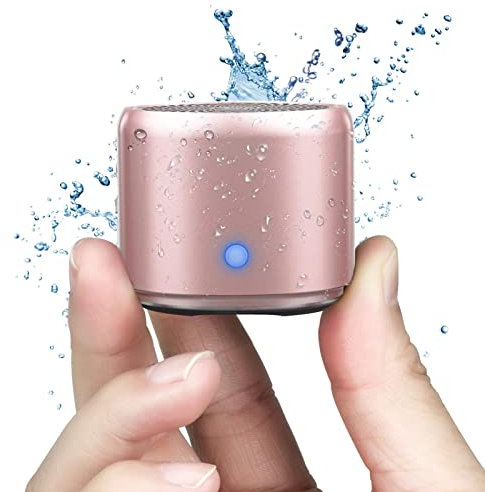 Ewa Etui De Voyage Inclus, A106 Pro Mini Enceinte Bluetooth Portable Actif avec Basse Extra, Design Court, Mini Haut Parleur Parfait pour la Douche, Chambre, Vélo, Voiture (Or Rose)