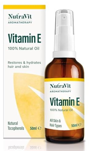 NutraVit - Vitamin E Oil | 100% Natural Vitamin E Oil - 50ml - 1,333 IU/ml - Vitamin E Oil for Hair, Skin, Face, Stretch Marks & Cuticles - Natural, Vegan, Hexane Free, Cruelty Free & Non-GMO
