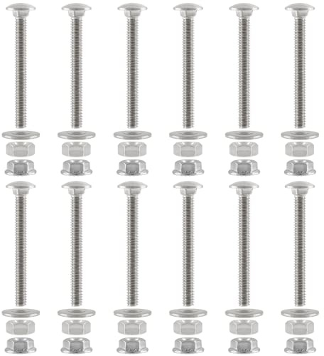 Harskiyer 12pcs 1/4-20 x 2-1/2 Carriage Bolt Assortment Kit, 304 Stainless Steel Carriage Bolts Round Head Bolts with Flat Washers Hex Nuts Hex Flange Nuts