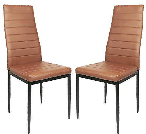 Esszimmerstühle 2er Set, Esszimmer Dtühle Modern, Kunstleder-Bezug, Hohe Rückenlehne, Bequemer Esszimmerstuhl, Kunstleder Stuhl, SGS Geprüft (2, Braun)