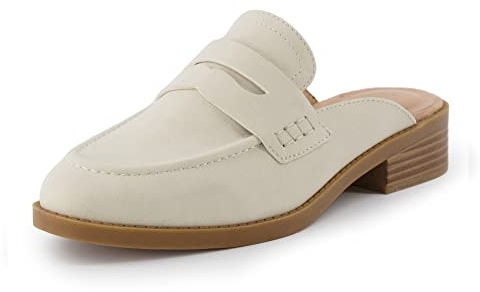 CUSHIONAIRE Prescott Womens Mules Slip On Loafers with Memory Foam | Vegan Leather Business Shoes for Women, 1.5 Inch Heel, Bone 8