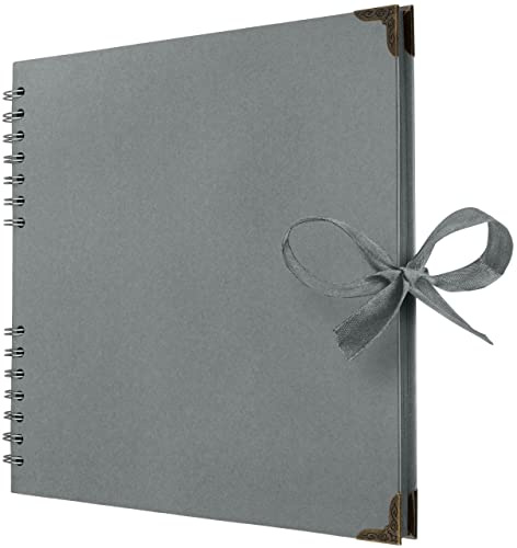 Bstorify 25.4 x 25.4 Cm Scrapbook Album 70 Pages Grey | Thick Kraft Paper, Ribbon Closure - Ideal for Your Scrapbooking, Art & Craft Projects (Grey, 25.4 x 25.4 Cm)
