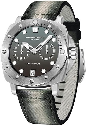 Pagani Design 1767 Quadratische Automatikuhr, Herren, selbstaufziehendes Nylonband, 200 m wasserdicht, Sport-/Militär-Uhr mit Gangreserve-Zifferblatt