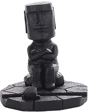 Leisurealeaneag Estatua de la isla de Pascua para teléfono móvil para pecera, escritorio, oficina en casa, negro, 12 x 12 x 13,7 cm