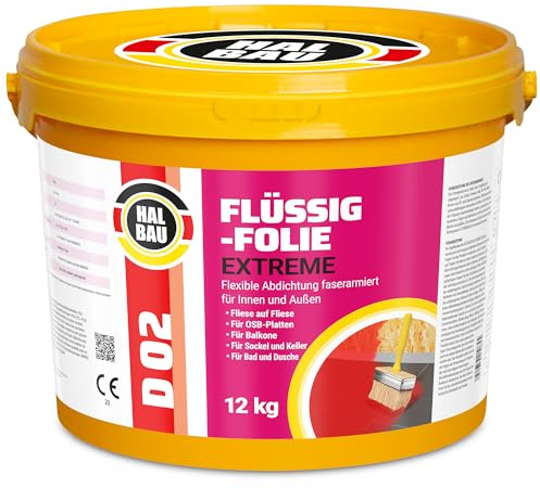 Flytande folie 12 kg, flytande gummi för inomhus- och utomhusbruk, fiberförstärkt högelastisk tätning, vattenbarriär under kakel, balkong, dusch halvkonstruktion D02