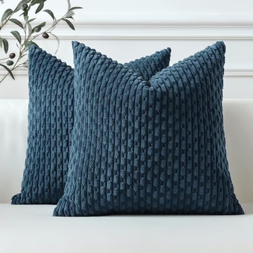 Sungeek 2er Set Kordsamt Kissenbezüge, Dekorativ Zierkissenbezüge Weich Kissenbezug Dekokissen Sofakissen Boho Deko Bezug Kissenhülle für Sofa Schlafzimmer Wohnzimmer (Blau, 40x40 cm)