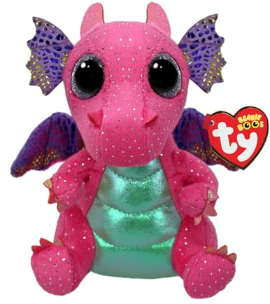TY Beanie Boos - Spitfire il Draghetto Rosa con Occhi Lilla Grandi e Glitter, il Peluche con gli Occhi Grandi Scintillanti - 15 Cm - T37361