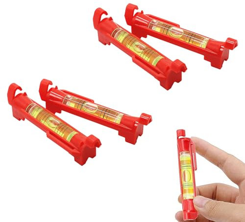 4 Stück Schnurwasserwaage Libelle Mini Rund - Kleine Wasserwaage für Mauerwerk, Klempner, Abflüsse und Fliesen (Rot)