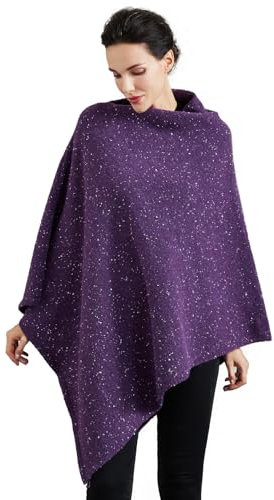 BEAUTELICATE Poncho Cape Tricoté Élégante Manteau Laine Mélange Chaude Cachemire Sentir Pull-over Châle Étole Pour Femme Hiver Automne Cadeaux De Noël Taille Unique, Violet