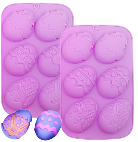 2PCS Easter Egg Silicone Moulds, 6-Cavity Chocolate Moulds Silicone Candy Molds, Non-Stick Easter Egg Shaped Molds for DIY Chocolate Candy Jelly