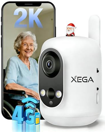 Xega 4G LTE Cellular Security Camera Indoor Wireless, 2K No WiFi Camera