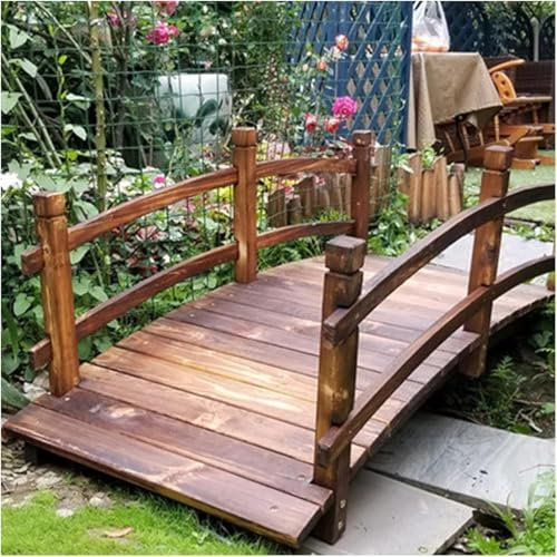 Puente decorativo para estanque grande para patio trasero, puente de jardín de arco con barandillas de seguridad, puente de pie de jardín de madera para exteriores arroyos (tamaño: 150 x 65 x 50 cm