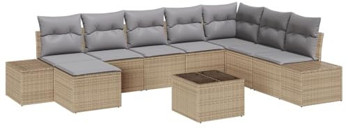 vidaXL Trädgårdsoffset 9 st Beige konstrotting