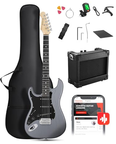 DONNER DST-80 Left-Handed Electric Guitar 39” Beginner Electric Guitar Kit with Amp, Classic SSS Pickup Complete with Gig Bag, Tuner, Capo, Strap, Picks, and Free Online Lessons, Matte Black