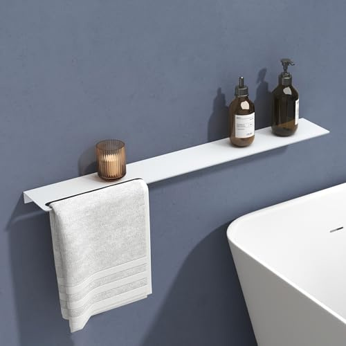 doporro Serviteur de Douche Mural avec Porte-Serviettes Étagère Douche Blanc Mat en Aluminium Organisateur de Toilettes 80 cm pour Salle de Bain Cuisine Reglo-06