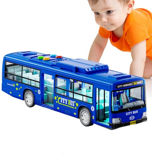 Stadsbussleksak - stor elektrisk buss leksak med öppna dörrar, ljus och musik | Batteridriven pedagogiskt spelfordon, bilmodell, offentligt simuleringsspel för, gåva