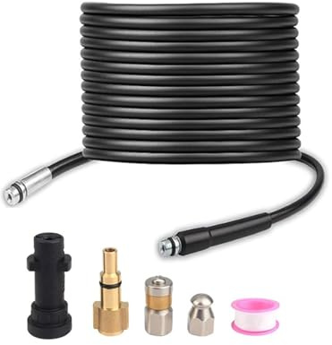 Smandy Kit de Tuyau de Nettoyage de Canalisation Haute Pression, Compatible avec Les Nettoyeurs Haute Pression, Ensemble de Buses de Tuyau de Jet D'égout avec Adaptateur pour Tuyaux (10m)