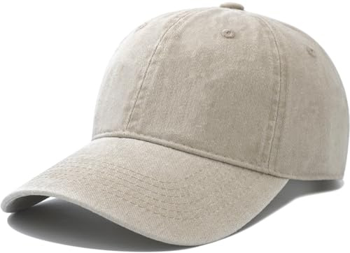 HIQUACC Unisex Washed Cotton Baseball Cap Casual Vintage Dad Hat Beige