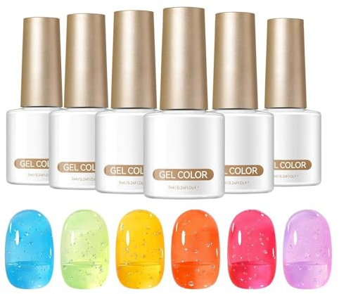 Nagelbubbelgel Långvarig gradient 6 delar | Kvinnors nageldesigngel För yrkesverksamma, nybörjare, bröllopstillfälle, tillställning, strandbesök, semesterresa,