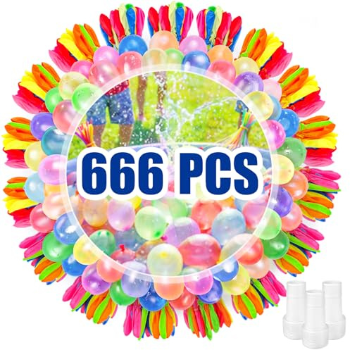 666 PCS Water Balloons- 10 Second Rapid Self Sealing Water Bombs, Colorful Splash Water Balloons for Kids Easy Fill, Outdoor Water Toys for Garden Beach Pool Party Fight (18 Bunches)
