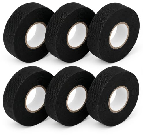 XLLGYL1 6 rulle biltygtejp, 19 mm x 15 m textiltejp, vävtejp | Kabelnät tejp, tygtejp, självhäftande filtband, hög flexibilitet, för motorcykel bil kabelträd, svart
