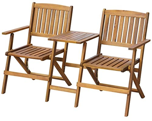 Ziaphsol trädgårdsbänk vikbar med tebord av massivt akaciaträ, 140 cm, väderbeständig med ryggstöd och armstöd, sittbänk för balkong, terrass, trädgård, utomhus